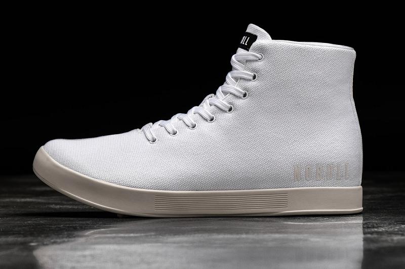 White Nobull High-Top Ivory Canvas Men\'s Trainers | CA N1455W